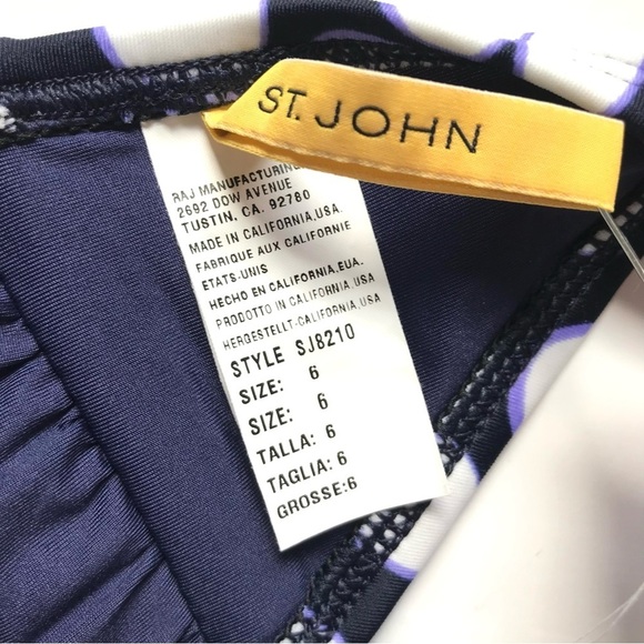 ST. JOHN Pebble Size 6 Bandeau & Halter Tie Embellished Swim Top Navy & White - Picture 8 of 15